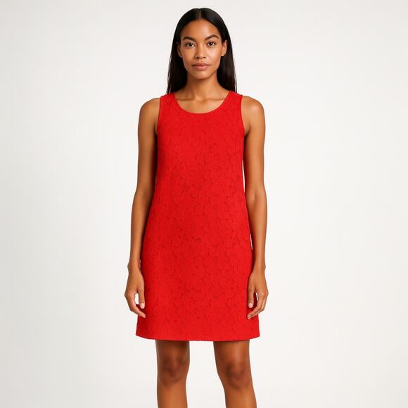 Banana Republic Red Floral Lace Embroidered Overlay Shift Mini Dress Size 4 - Picture 1 of 7